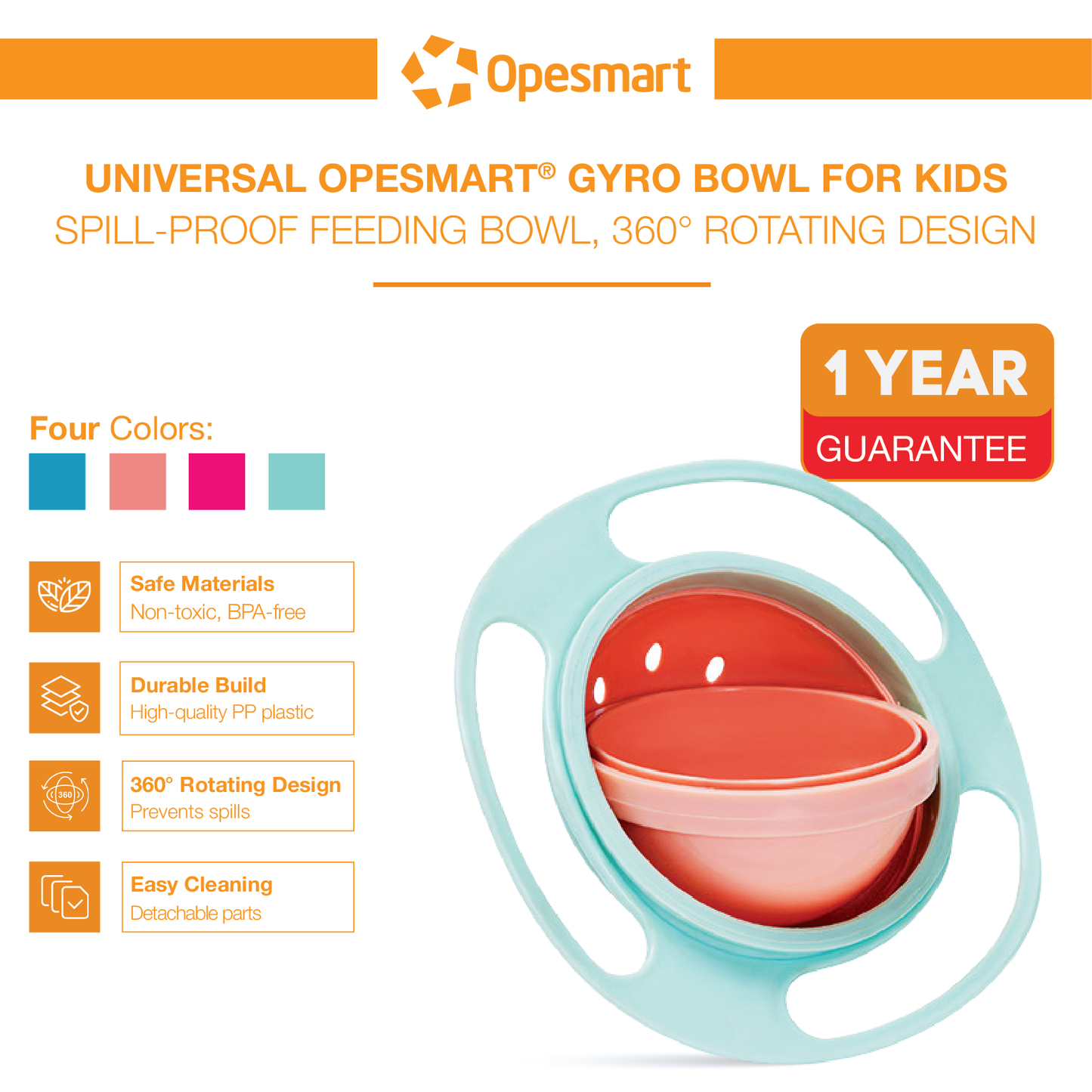 OPESMART™ GyroTots 360° Spill-Proof Snack Bowl | Anti-Spill Rotating Design for Toddlers