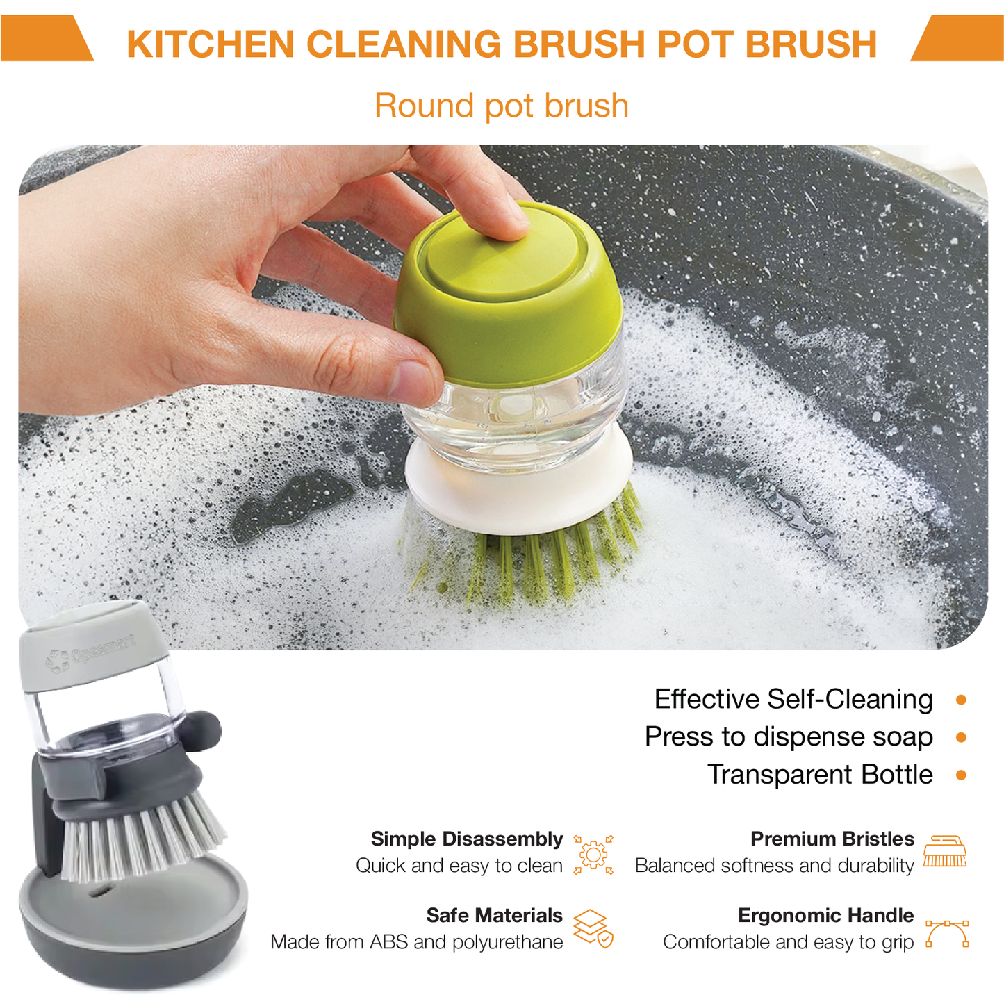 OPESMART™️ DishMaster Pro - Multi-Use Soap Dispensing Scrub Brush with Tray