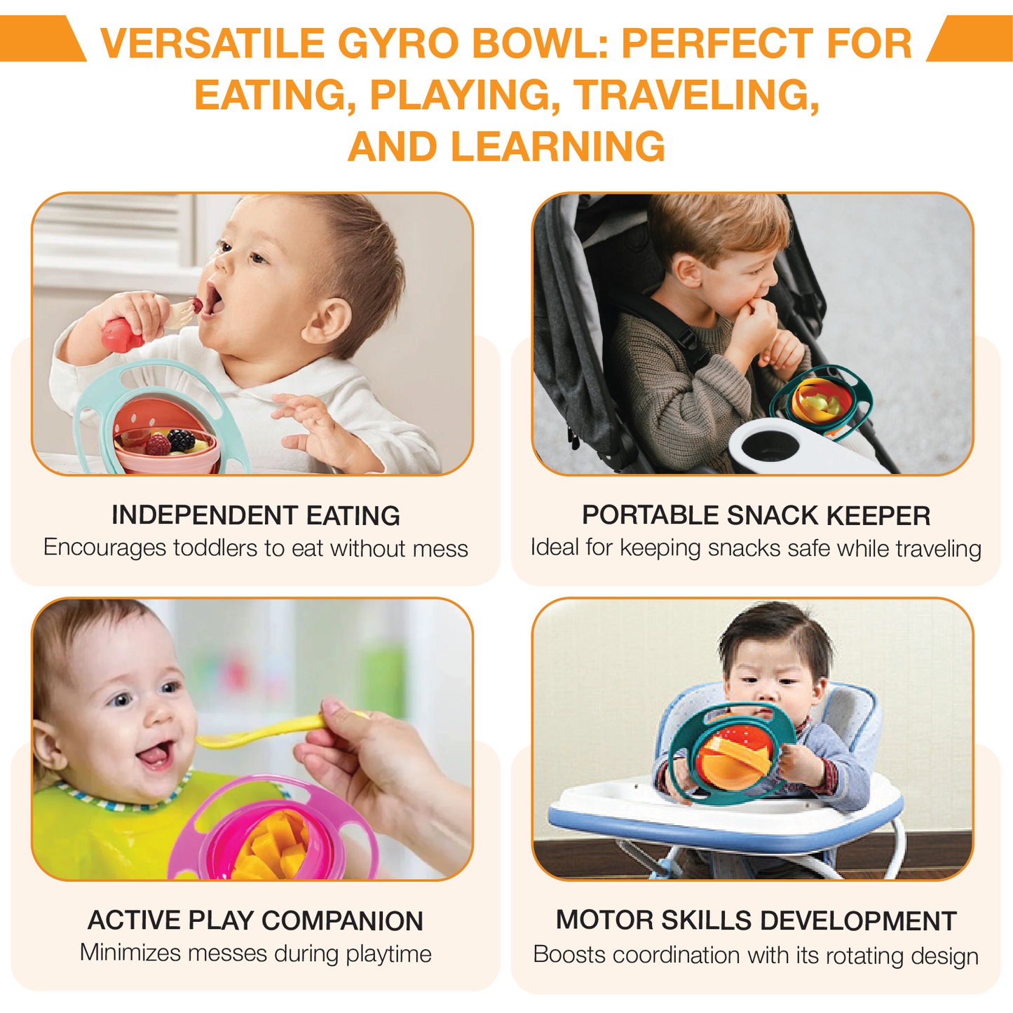 OPESMART™ GyroTots 360° Spill-Proof Snack Bowl | Anti-Spill Rotating Design for Toddlers