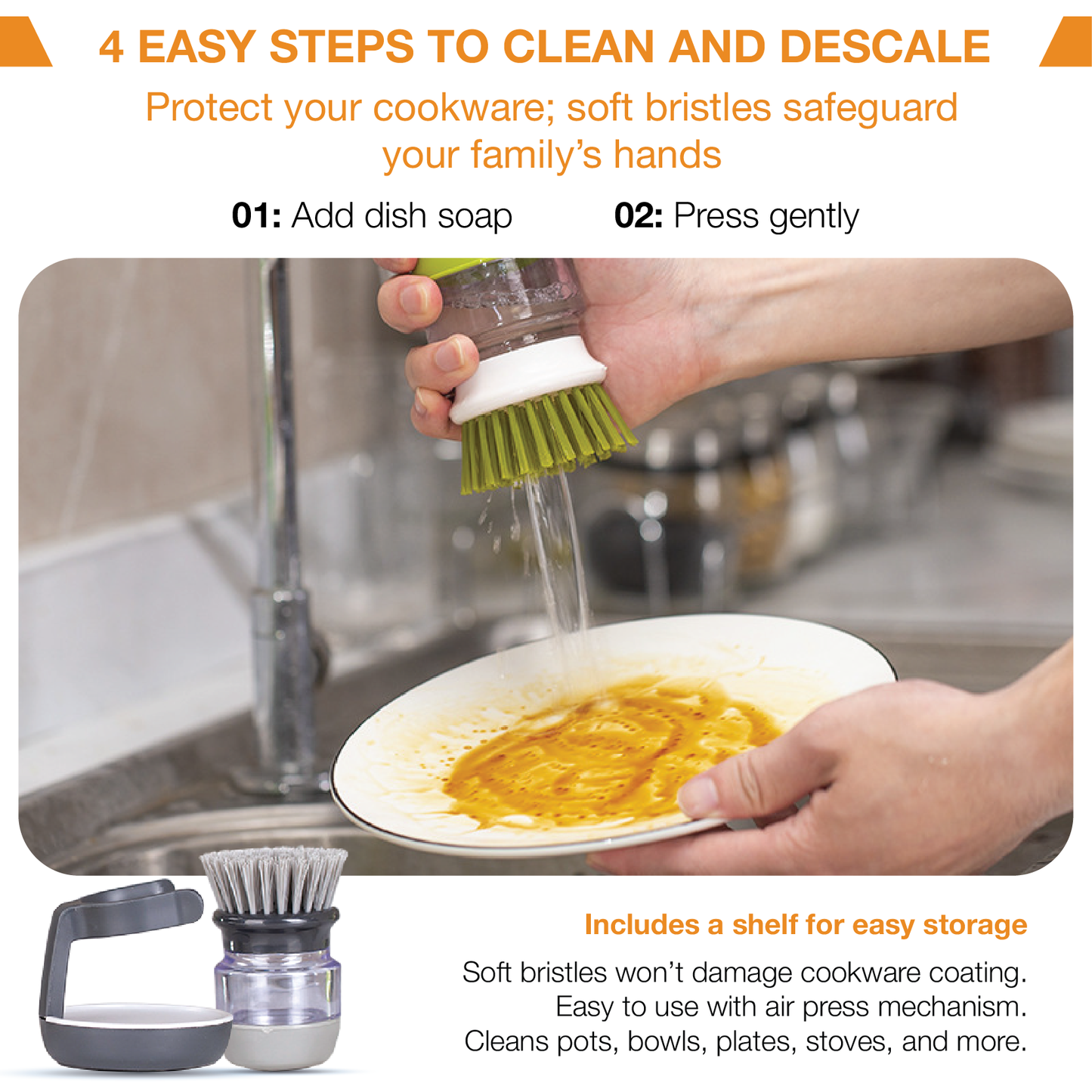 OPESMART™️ DishMaster Pro - Multi-Use Soap Dispensing Scrub Brush with Tray